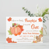 秋リスかぼちゃの最初の誕生日招待状 招待状 (スタンド正面)