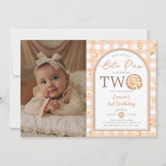 秋リトルかわいこちゃんパイは2つの誕生日の写真 招待状 (正面)