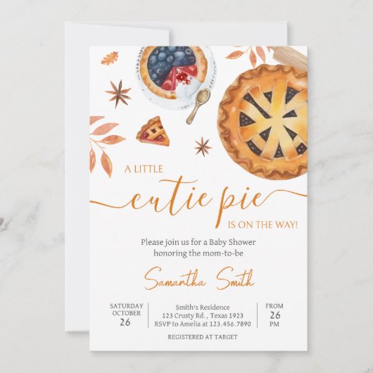 秋リトルかわいこちゃんパイ赤ちゃんシャワー 招待状 (正面)