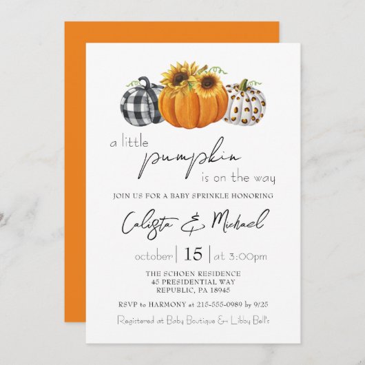 秋リトルカボキンカップルベビーの散水 招待状 (正面/裏面)