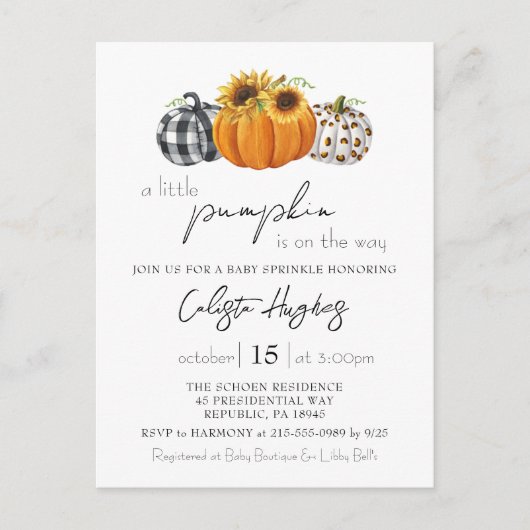 秋リトルカボキンサンフラワーベビー散水 ポストカード (正面)