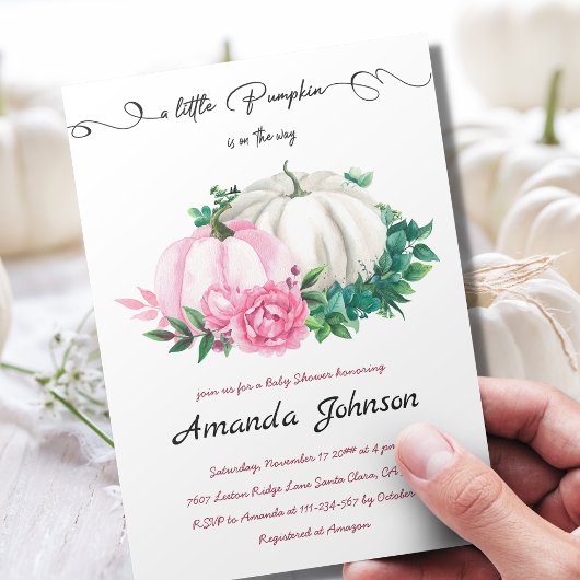 秋リトルカボキンピンクフローラベビーシャワー 招待状