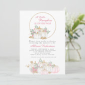 秋リトルカボチャグリッターホワイトピンクベビーシャワー 招待状 (スタンド正面)