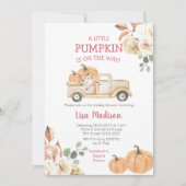 秋リトルカボチャートラック赤ちゃんシャワーガール 招待状 (正面)