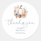秋リトルカボチャ男の子の赤ちゃんシャワーありがとう ラウンドシール (正面)