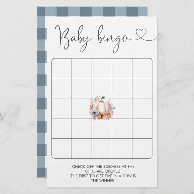 秋リトルカボチャ男の子ベビーシャワービンゴゲーム (正面/裏面)