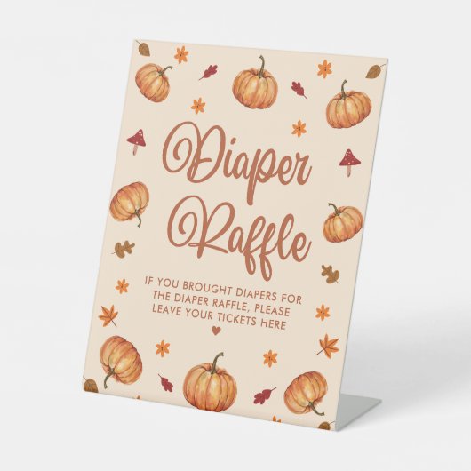 秋リトルカボチャ赤ちゃんシャワーおむつラッフル 台座サイン (正面)