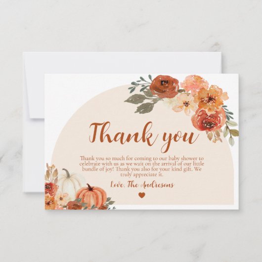 秋リトルカボチャ赤ちゃんシャワーサンキューカード 招待状 (正面)