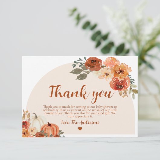 秋リトルカボチャ赤ちゃんシャワーサンキューカード 招待状 (スタンド正面)