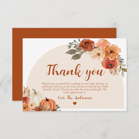 秋リトルカボチャ赤ちゃんシャワーサンキューカード 招待状 (正面/裏面)