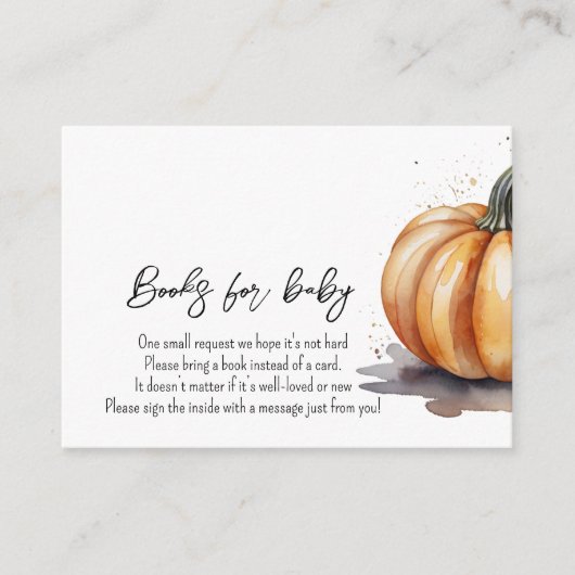 秋リトルカボチャ赤ちゃんシャワーブックベビー エンクロージャーカード (正面)
