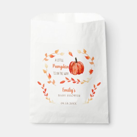 秋リトルカボチャ赤ちゃんシャワー水色の葉 フェイバーバッグ (正面)