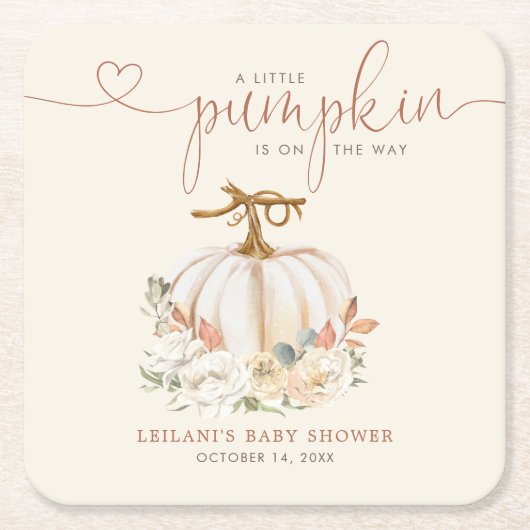 秋リトルカボチャ赤ちゃんシャワー スクエアペーパーコースター (正面)
