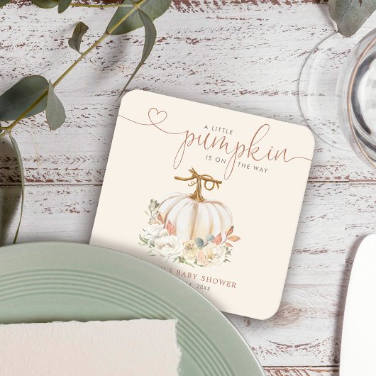 秋リトルカボチャ赤ちゃんシャワー スクエアペーパーコースター