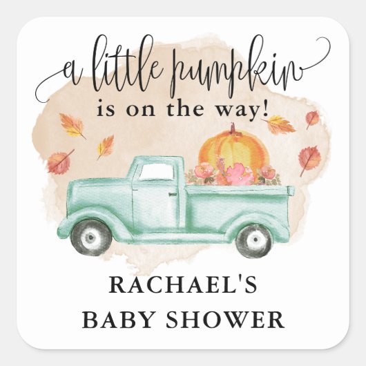 秋リトルカンプキンファームトラックベビーシャワー スクエアシール (正面)