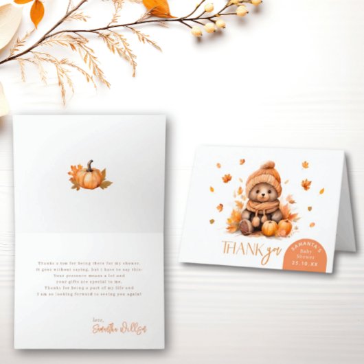 秋リトルテディベア折り畳み感謝 サンキューカード