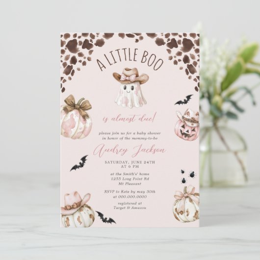 秋リトルブガール女性のカーボーイウェスタンベビーシャワー 招待状 (スタンド正面)