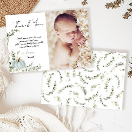 秋リトルブルーカボチャ赤ちゃんシャワー写真 サンキューカード