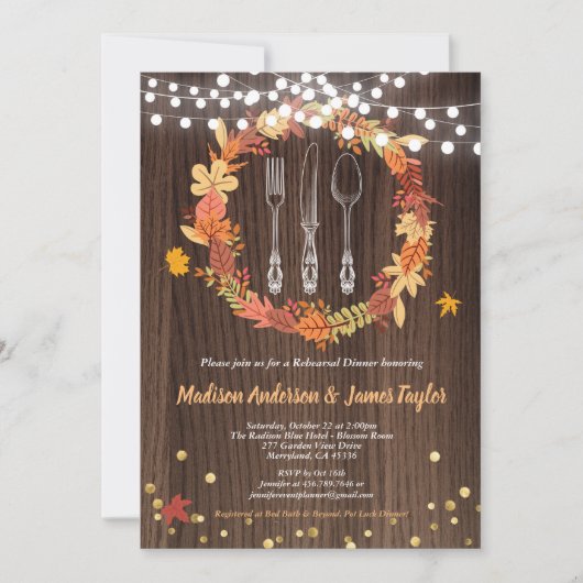 秋リハーサルディナーの田舎リース感謝祭 招待状 (正面)