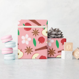 秋リンゴとシナモンかわいいピンク秋シームレス ラッピングペーパー