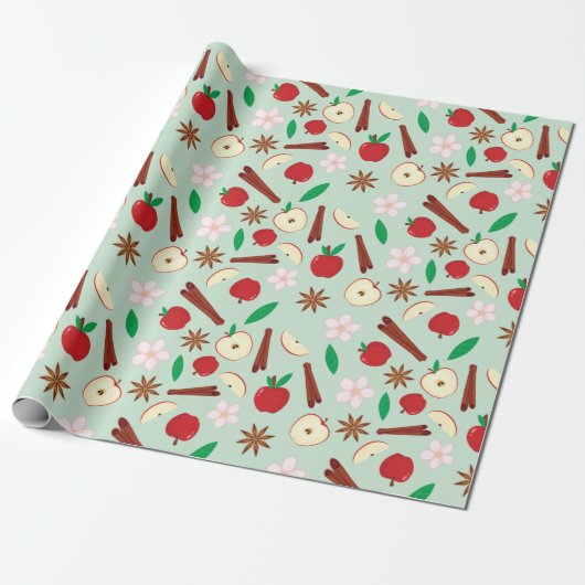 秋リンゴとシナモンシームレス感謝祭 ラッピングペーパー (アンロールド)