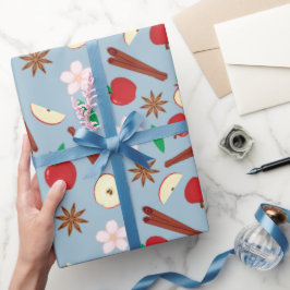 秋リンゴ、シナモン、花のシームレスな秋 ラッピングペーパー