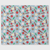 秋リンゴ、シナモン、花のシームレスな秋 ラッピングペーパー (フラット)