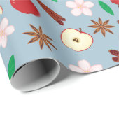 秋リンゴ、シナモン、花のシームレスな秋 ラッピングペーパー (ロールコーナー)