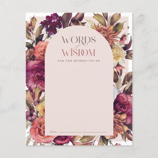 秋リースアーチピンクベビーシャワーアドバイスカード (正面)