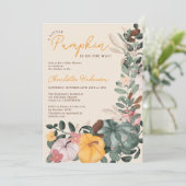 秋リースシックな小さなカボチャの赤ちゃんシャワー 招待状 (スタンド正面)