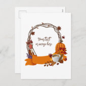 秋リースデジ絵画タルのカード シーズンポストカード (正面/裏面)