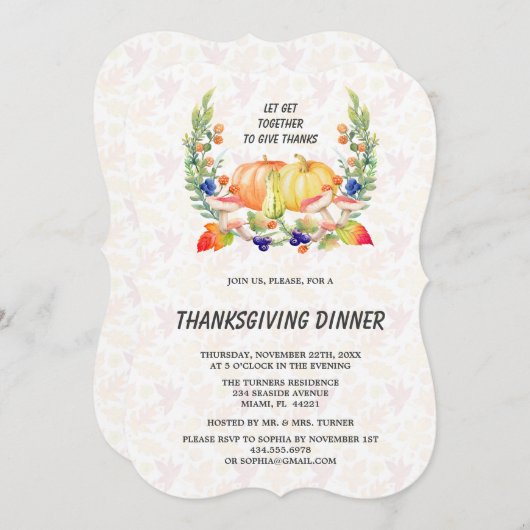 秋リースパンプキンスサンクスディナー 招待状 (正面/裏面)