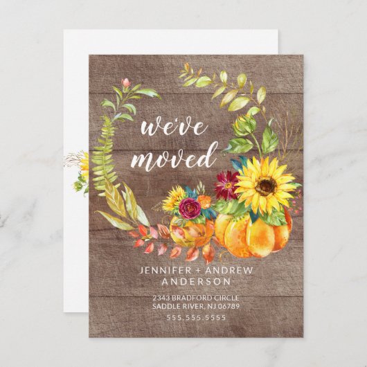 秋リースヒマワリカボチャ引っ越し案内 案内ポストカード (正面/裏面)