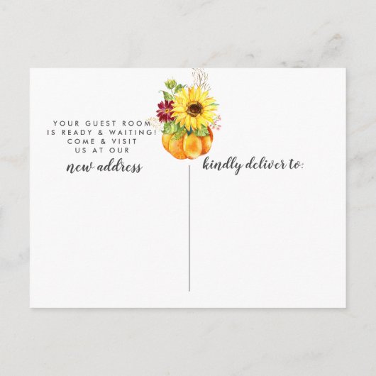 秋リースヒマワリカボチャ引っ越し案内 案内ポストカード (裏面)