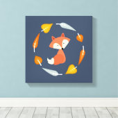 秋リースベビーレッドキツネ キャンバスプリント (インサイチュ (ウッドフロア))