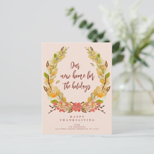 秋リース休暇引越し案内はがき ポストカード (スタンド正面)