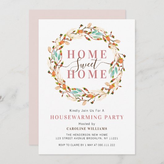 秋リース引っ越し祝いパーティーパーティー 招待状 (正面/裏面)