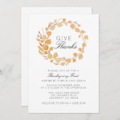 秋リース水彩感謝祭招待状 招待状 (正面/裏面)