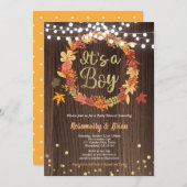 秋リース男の赤ちゃんシャワー田舎の感謝祭 招待状 (正面/裏面)