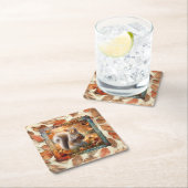 秋リーフおもしろいリス紙コースター スクエアペーパーコースター (インサイチュ)