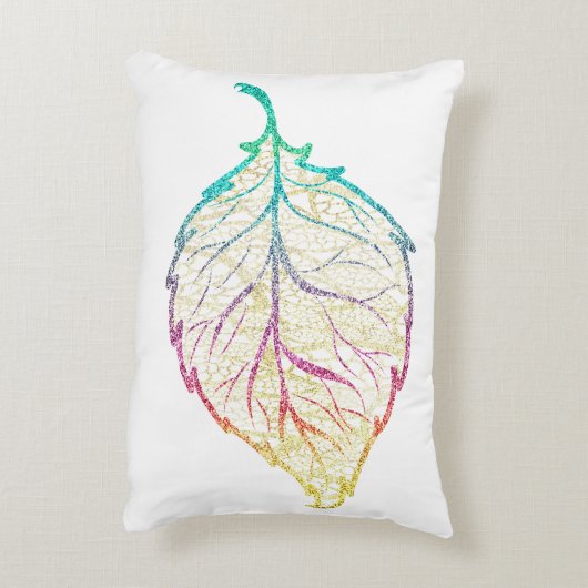 秋リーフエレガントかわいいパステルピンクティール(緑がかった色)金ゴールド アクセントクッション (裏面(縦))