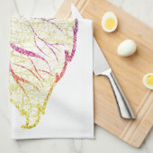 秋リーフエレガントかわいいパステルピンクティール（緑がかった色）金ゴールド キッチンタオル (四つ折り)