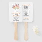 秋リーフカラフルプリントオレンジの結婚式プログラム ハンドファン (正面&裏面)