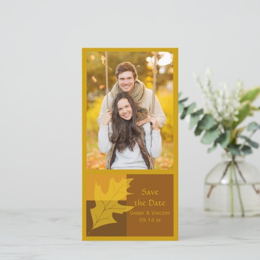 秋リーフカラーブロックウェディング日付を保存 セーブザデート (スタンド正面)