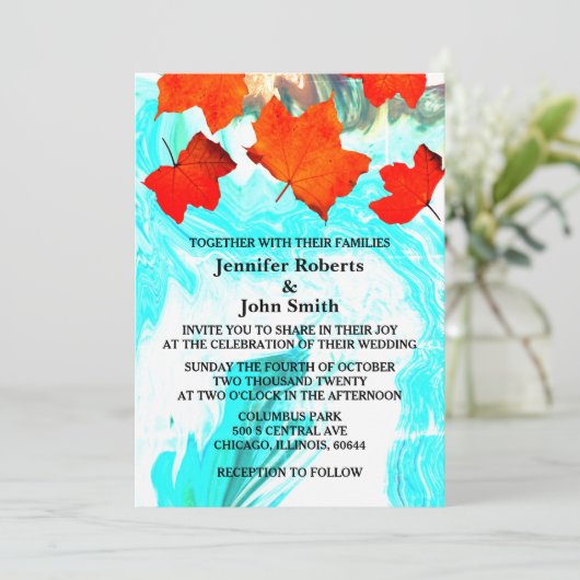 秋リーフゲーデアゲートアート抽象芸術カスタムウェディング 招待状 (スタンド正面)