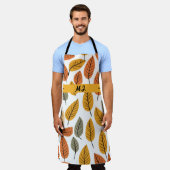 秋リーフパターンモノグラムフローラ植物学 エプロン (着用した状態)