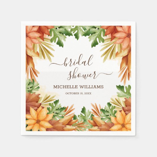 秋リーフブライダルシャワーカクテル スタンダードカクテルナプキン (正面)