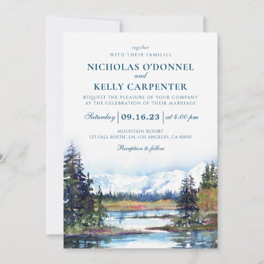 秋レイクウォーターフロントマウンテン結婚式招待状 招待状 (正面)