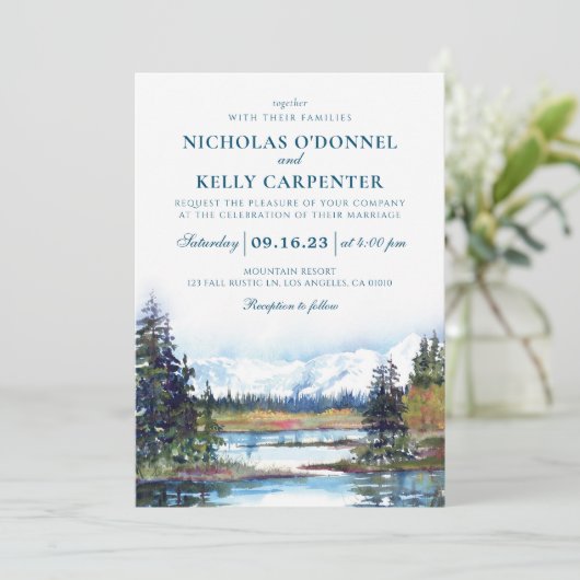 秋レイクウォーターフロントマウンテン結婚式招待状 招待状 (スタンド正面)