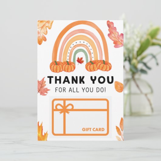 秋レインボーカボチャありがとうギフトカードホルダー 招待状 (スタンド正面)